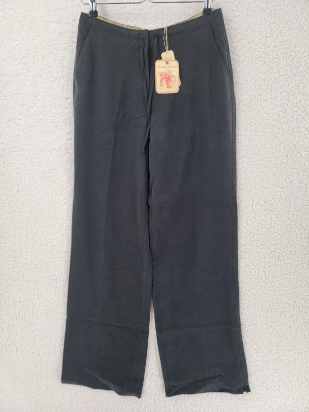 Tommy Bahama South Beach 100% Silk Drawstring Pants Wide Leg Black NWT Size 6